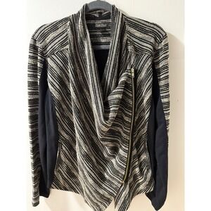 Lucky Brand Womens Jacket Lg Asymmetrical Moto Zip Blazar Textured Knit